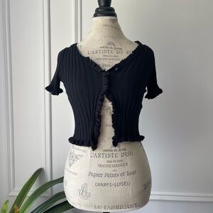 Black Ruffled Button-Up Top